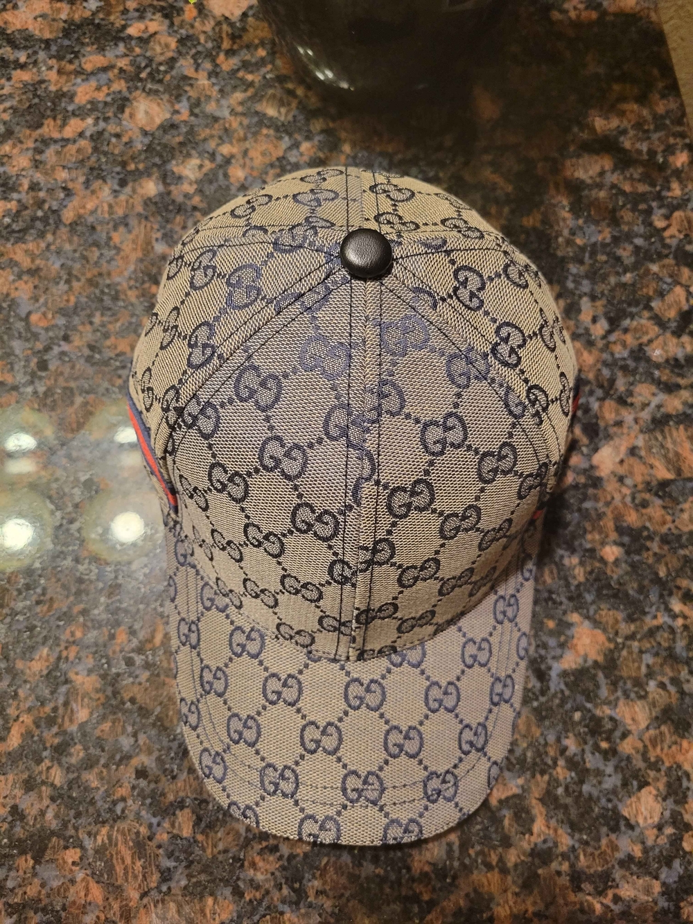 Gucci Monogram Navy Blue Baseball Cap with Web Stripe - Picture 4 of 7